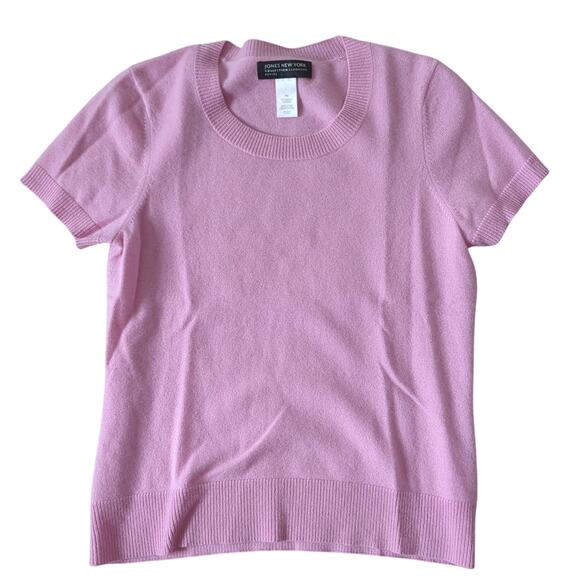 Jones New York Womens 100% Cashmere Sweater PM Petite Medium Pink Short Sleeve - Picture 1 of 5